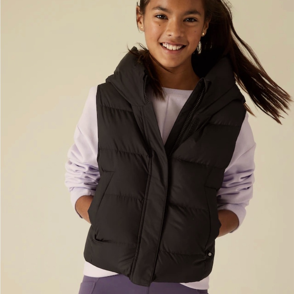 Athleta Girl down puffer vest with hood - cloud nine